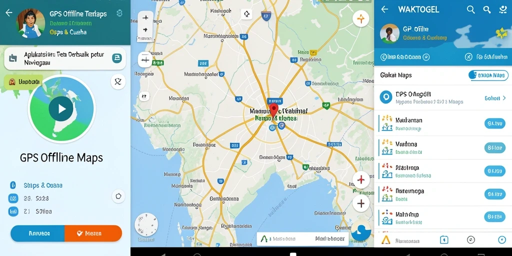 Antarmuka aplikasi WAKTOGEL menunjukkan peta offline yang memudahkan navigasi.